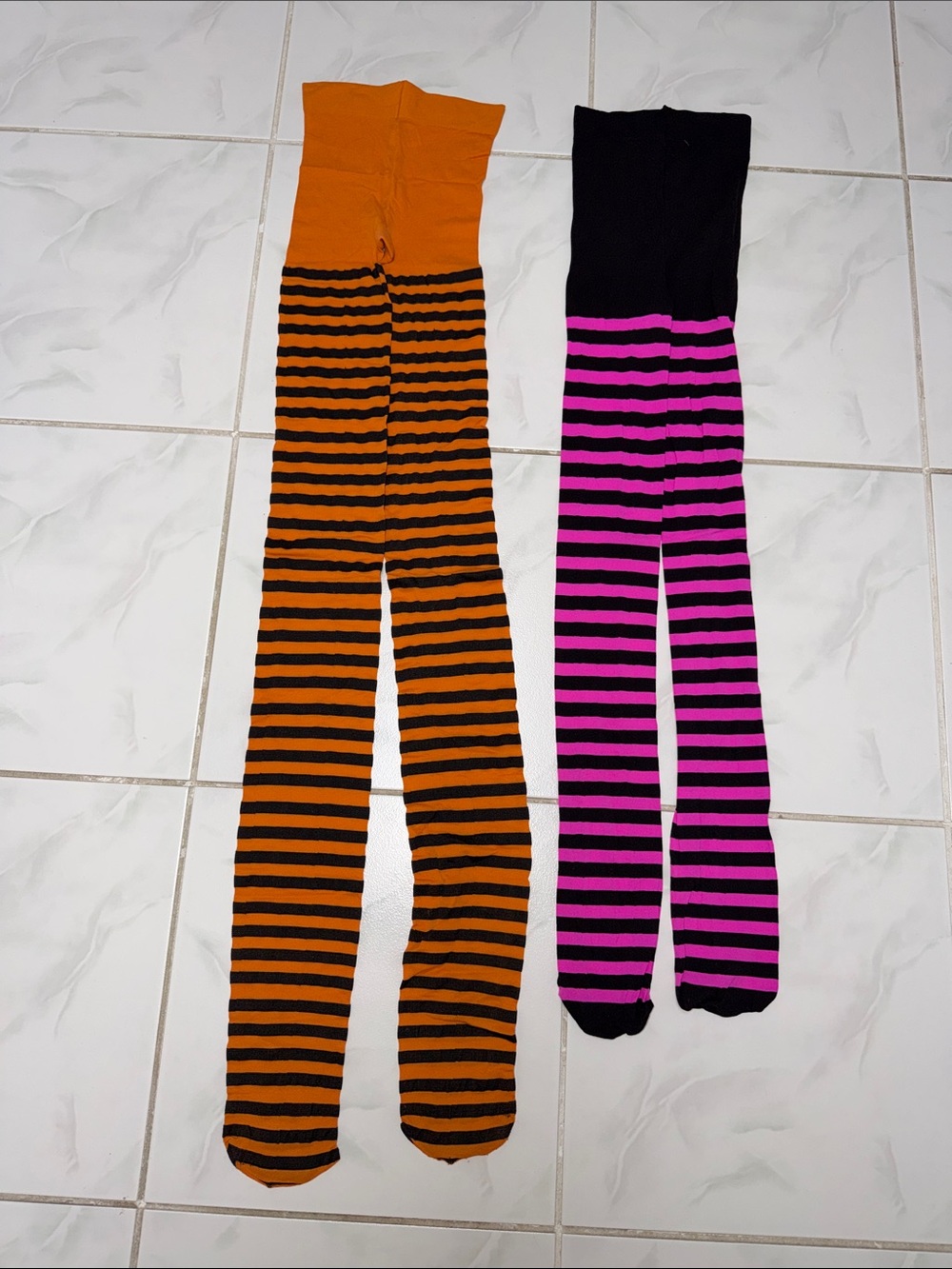Women’s Striped Tights – Orange & Pink